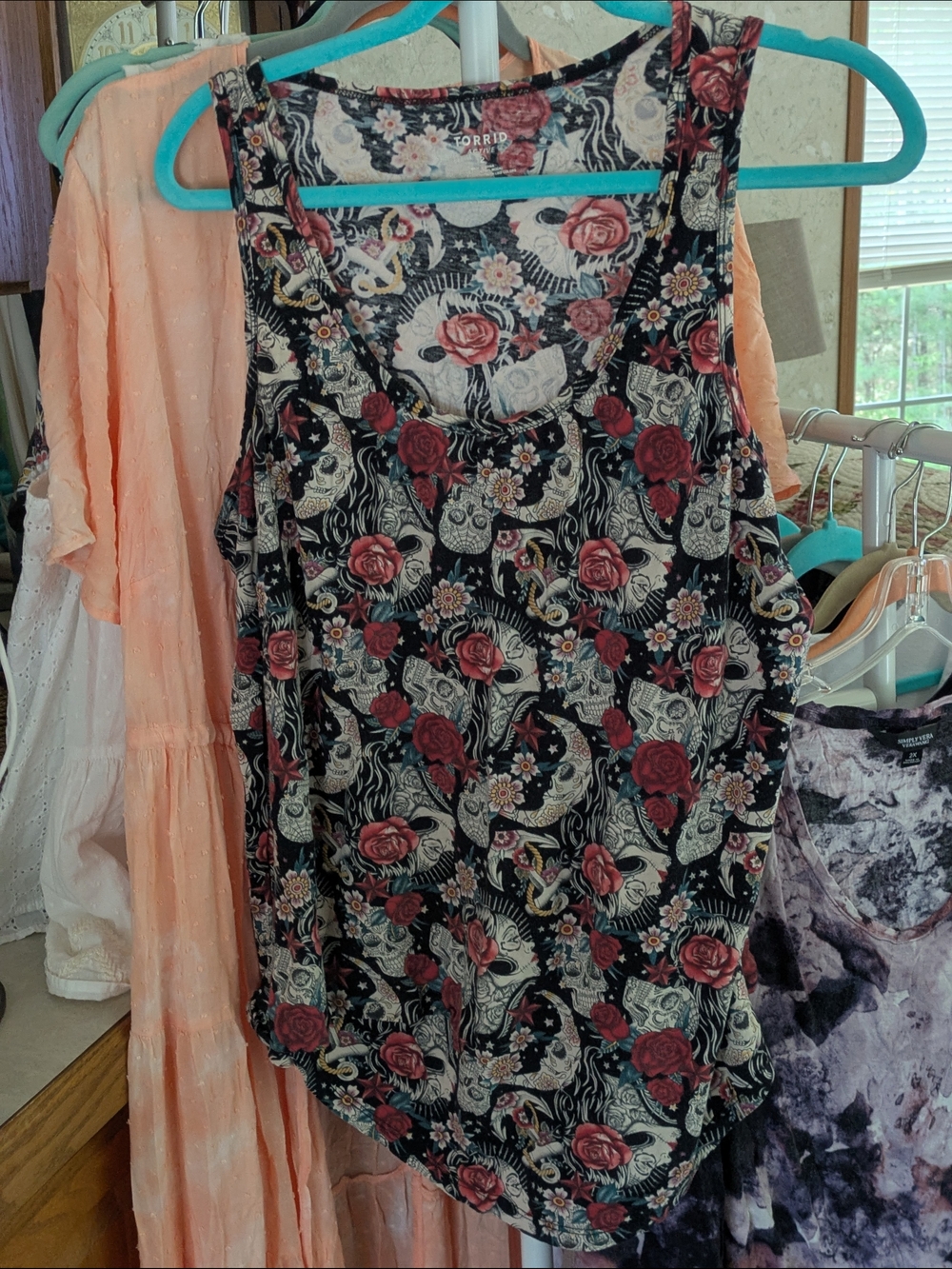 torrid Black Floral & Skull Tank Top with Red Roses